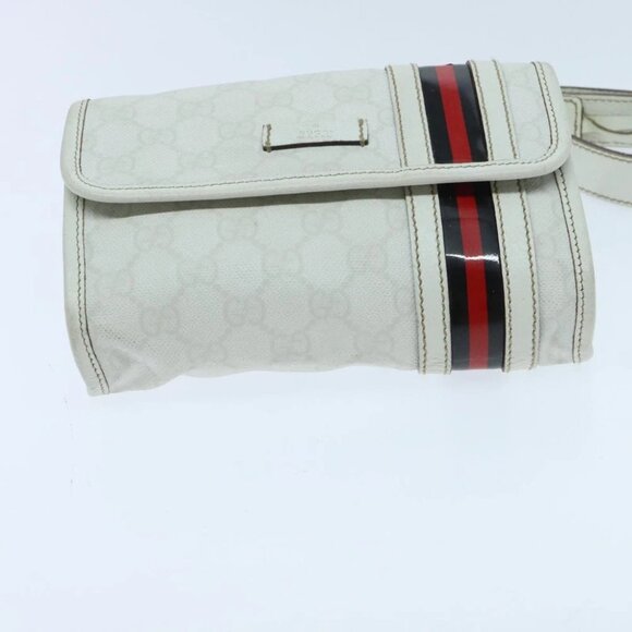 GUCCI GG Supreme Sherry Line Waist bag PVC White Red Navy 152597 Auth mr526 - Picture 6 of 16